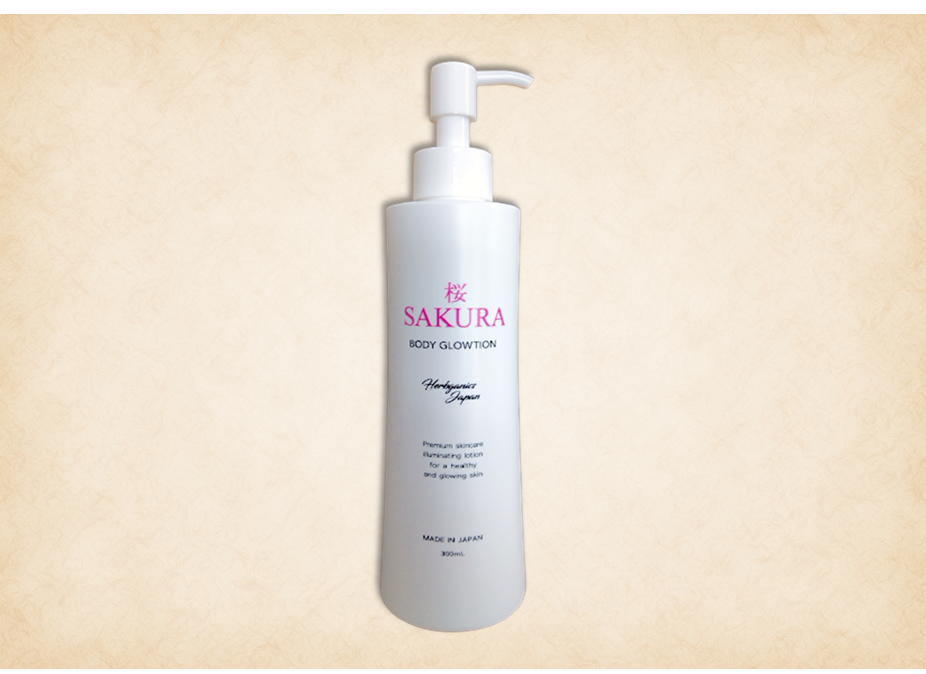 【Herbganicsjapan】日本製 SAKURA 桜 - Body Glowtion - 300ml /スクワラン ヒアルロン酸 プラセンタ コラーゲン アロマミルク