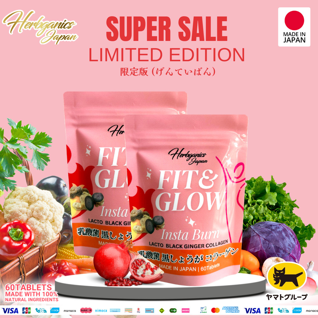 [Herbganicsjapan]日本製 Made in Japan - Instaburn Fit & Glow - 60 tablets | Contains black ginger, lactic acid bacteria, collagen, and isoflavones for burning calories and intestinal flora