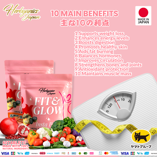 [Herbganicsjapan]日本製 Made in Japan - Instaburn Fit & Glow - 60 tablets | Contains black ginger, lactic acid bacteria, collagen, and isoflavones for burning calories and intestinal flora